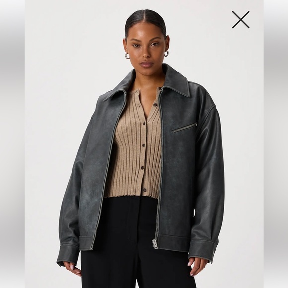 Quince 100% Leather Oversized Bomber Jacket Color: Distressed Black - Picture 2 of 9